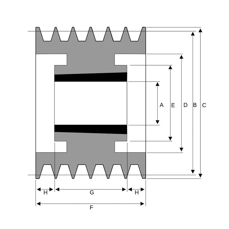 PowerDrive 315X6SPA 315mm Pitch Diameter SPA Section Tapered Locking Bush Type Pulley with 6 Grooves (Bush not Incl.) - Allow 2-3 Days