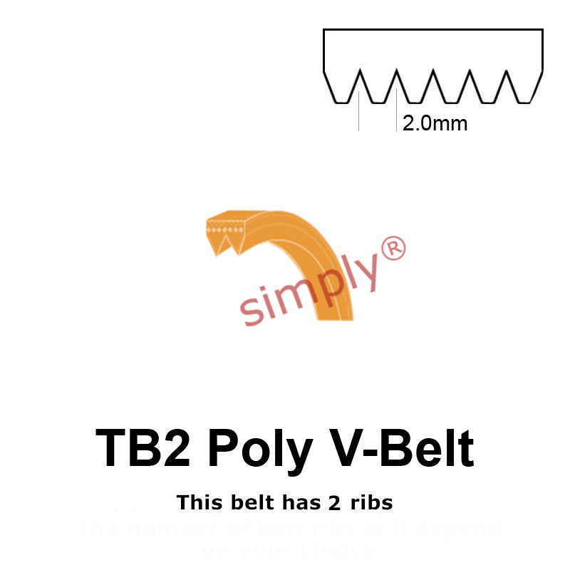 TB2-725 Megadyne Megarib Polyurethane Poly V-Belt 725mm/28.5 inch Length - 2 Ribs - Allow 2-3 Days