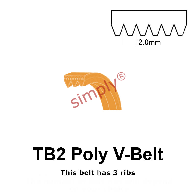 TB2-200 Megadyne Megarib Polyurethane Poly V-Belt 200mm/7.9 inch Length - 3 Ribs