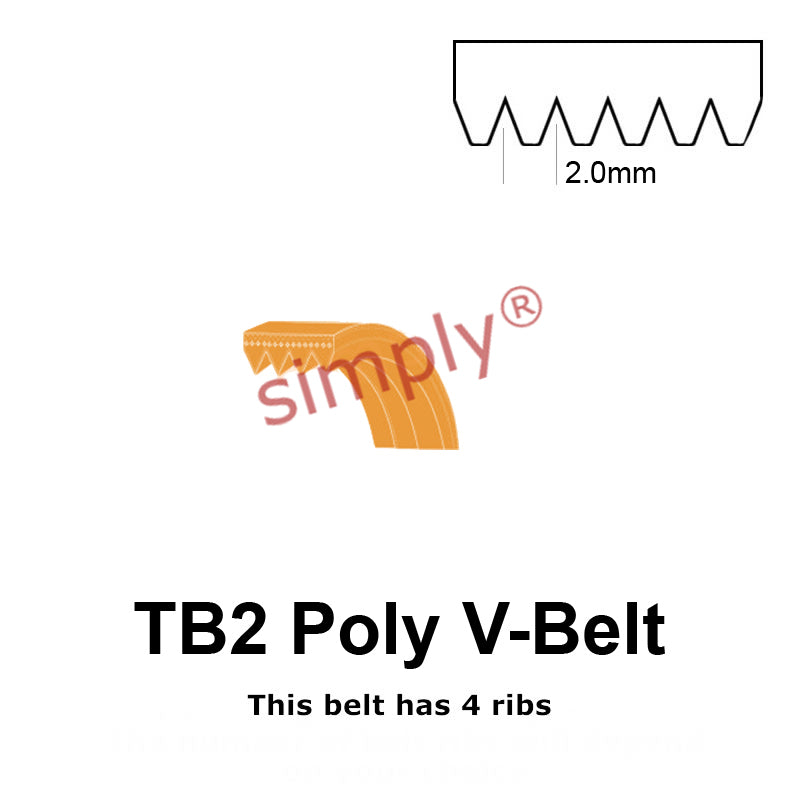 TB2-390 Megadyne Megarib Polyurethane Poly V-Belt 390mm/15.4 inch Length - 4 Ribs - Allow 2-3 Days