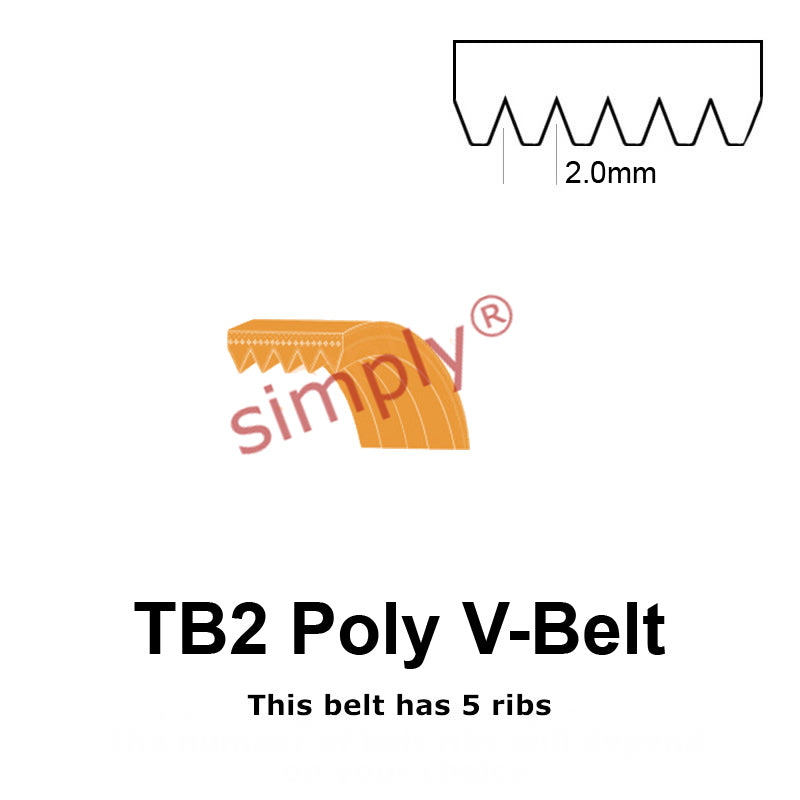 TB2-526 Megadyne Megarib Polyurethane Poly V-Belt 526mm/20.7 inch Length - 5 Ribs - Allow 2-3 Days