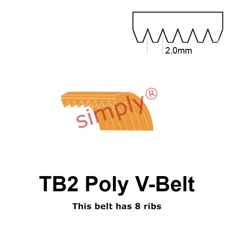 TB2-220 Megadyne Megarib Polyurethane Poly V-Belt 220mm/8.7 inch Length - 8 Ribs