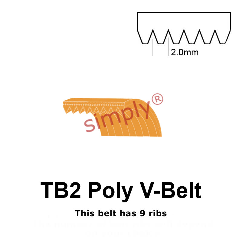 TB2-156 Megadyne Megarib Polyurethane Poly V-Belt 156mm/6.1 inch Length - 9 Ribs - Allow 2-3 Days