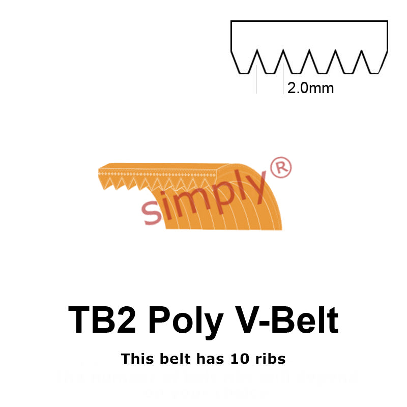 TB2-380 Megadyne Megarib Polyurethane Poly V-Belt 380mm/15 inch Length - 10 Ribs