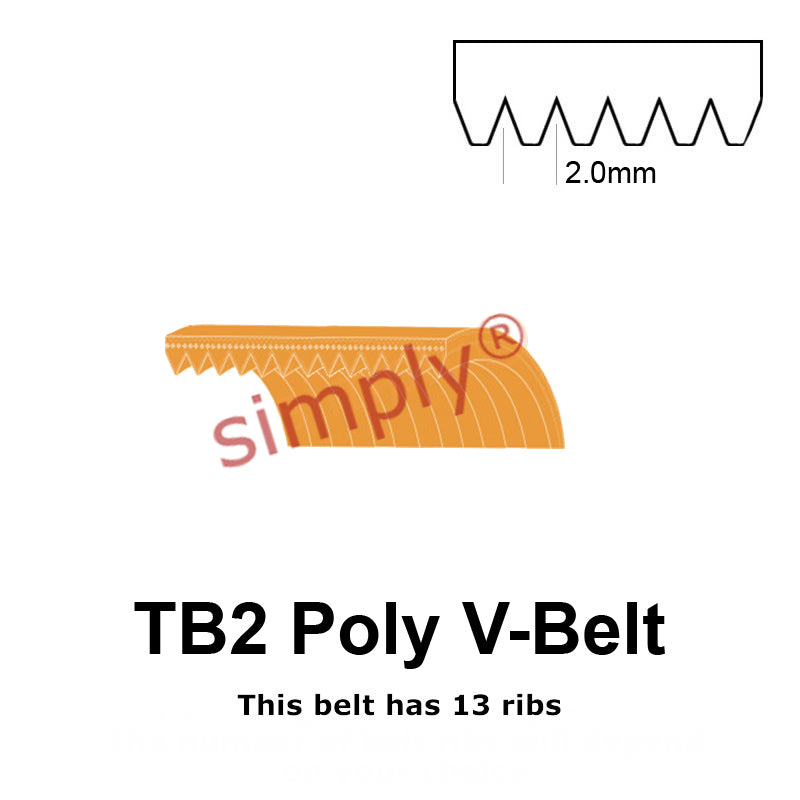 TB2-231 Megadyne Megarib Polyurethane Poly V-Belt 231mm/9.1 inch Length - 13 Ribs - Allow 2-3 Days