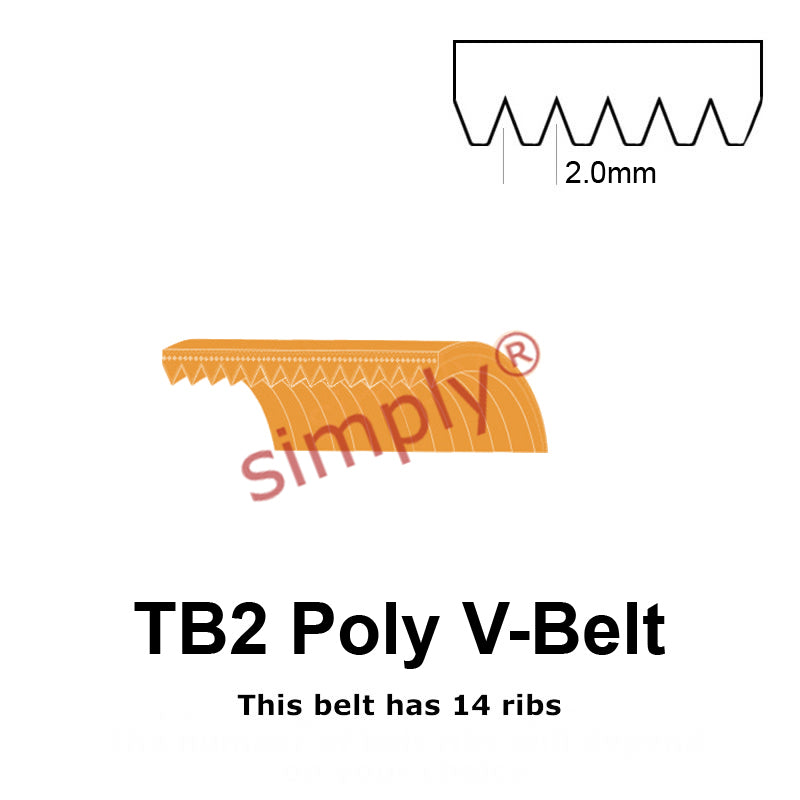 TB2-660 Megadyne Megarib Polyurethane Poly V-Belt 660mm/26 inch Length - 14 Ribs
