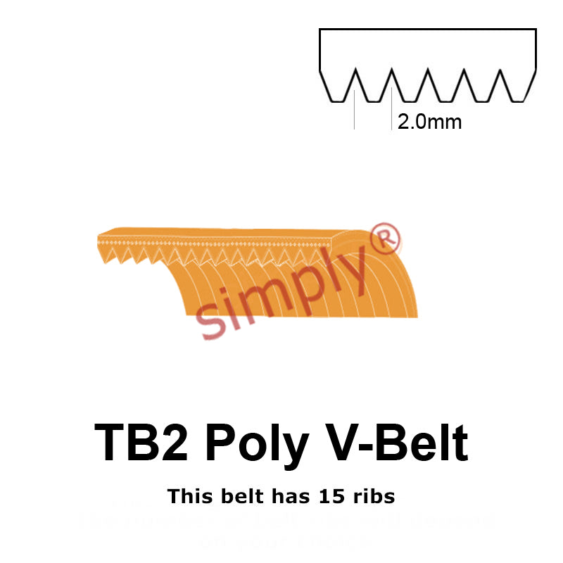 TB2-248 Megadyne Megarib Polyurethane Poly V-Belt 248mm/9.8 inch Length - 15 Ribs - Allow 2-3 Days