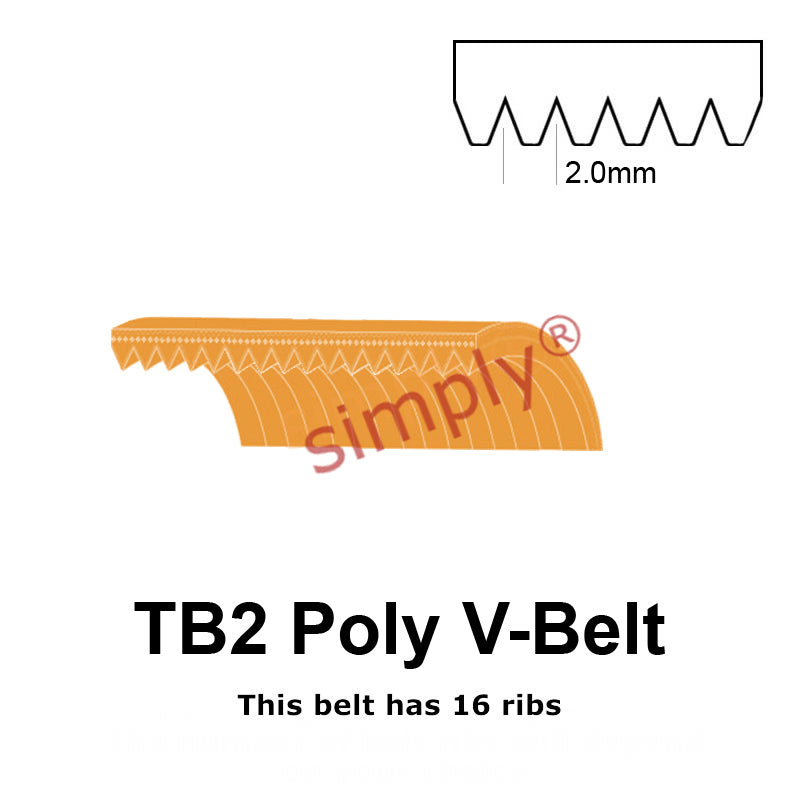 TB2-390 Megadyne Megarib Polyurethane Poly V-Belt 390mm/15.4 inch Length - 16 Ribs - Allow 2-3 Days