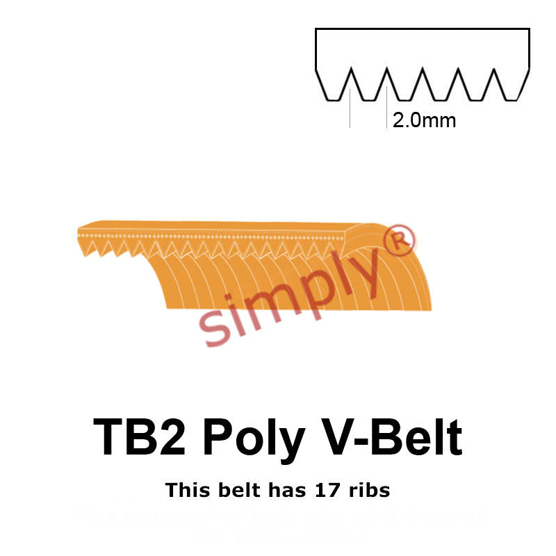 TB2-231 Megadyne Megarib Polyurethane Poly V-Belt 231mm/9.1 inch Length - 17 Ribs - Allow 2-3 Days