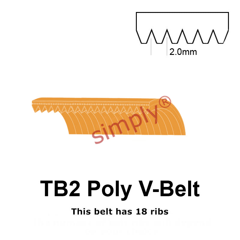 TB2-248 Megadyne Megarib Polyurethane Poly V-Belt 248mm/9.8 inch Length - 18 Ribs - Allow 2-3 Days