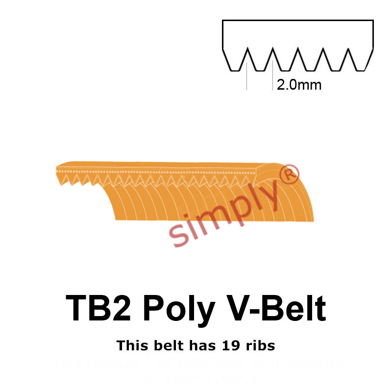 TB2-510 Megadyne Megarib Polyurethane Poly V-Belt 510mm/20.1 inch Length - 19 Ribs - Allow 2-3 Days