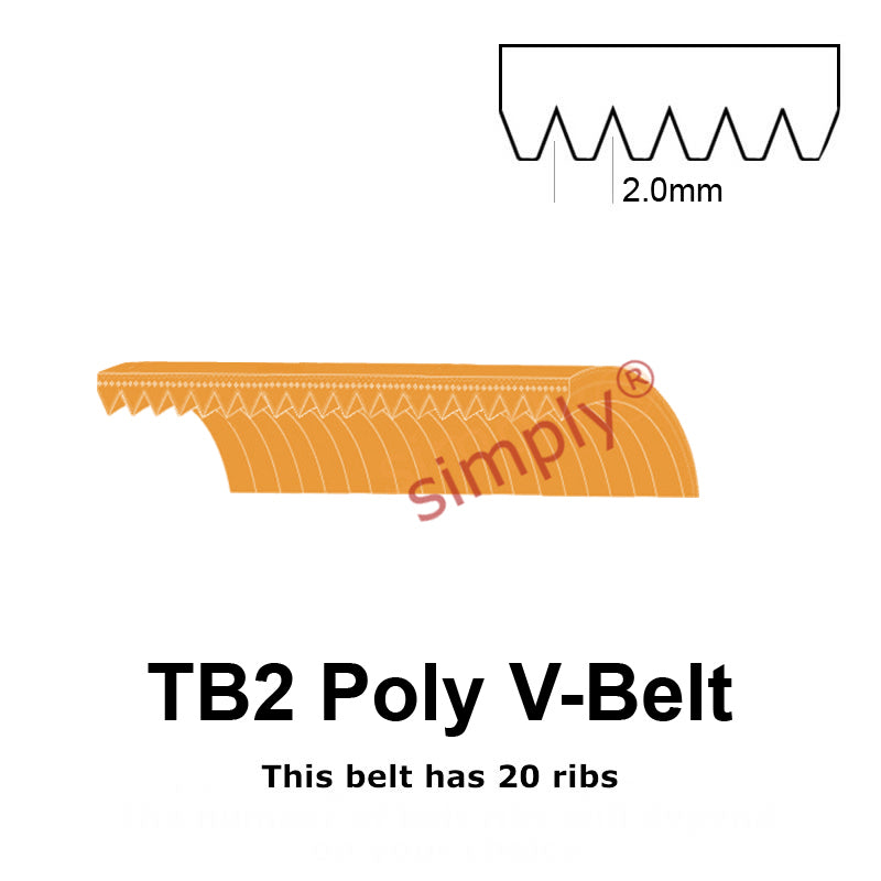 TB2-380 Megadyne Megarib Polyurethane Poly V-Belt 380mm/15 inch Length - 20 Ribs - Allow 2-3 Days