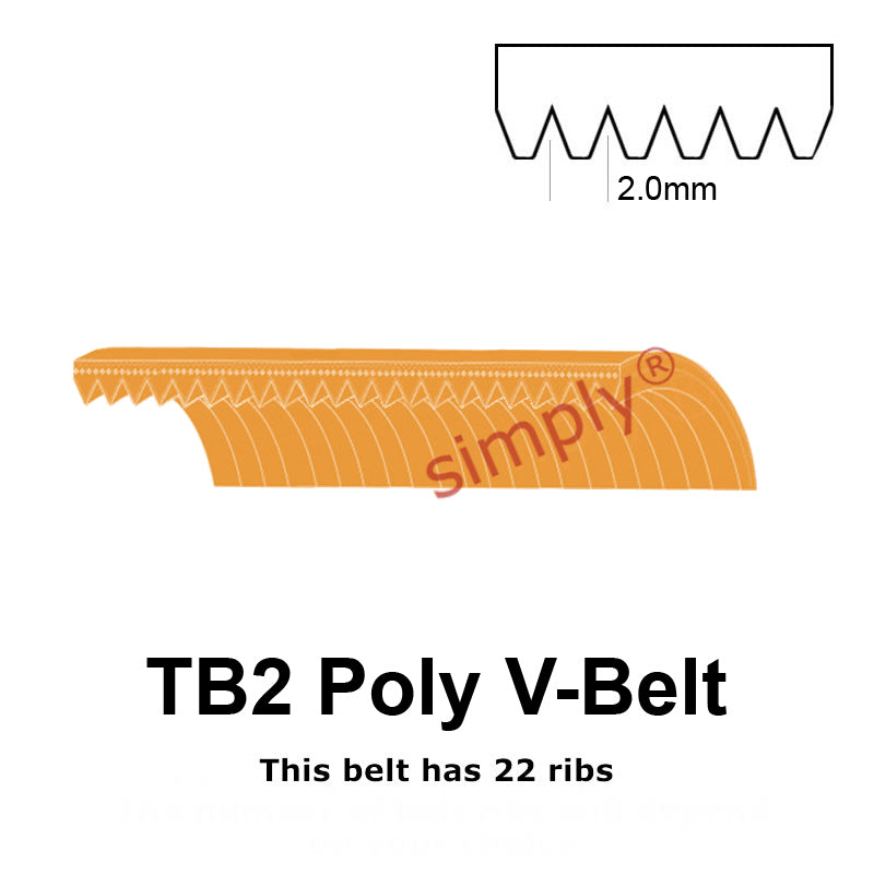 TB2-598 Megadyne Megarib Polyurethane Poly V-Belt 598mm/23.5 inch Length - 22 Ribs - Allow 2-3 Days