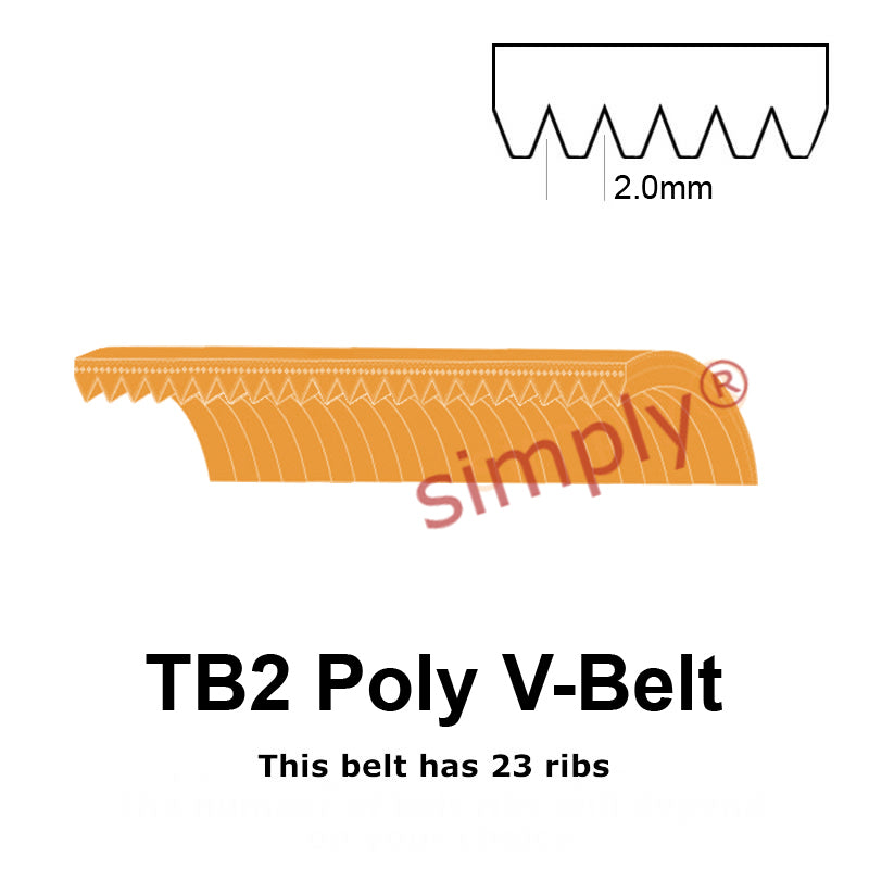 TB2-380 Megadyne Megarib Polyurethane Poly V-Belt 380mm/15 inch Length - 23 Ribs - Allow 2-3 Days