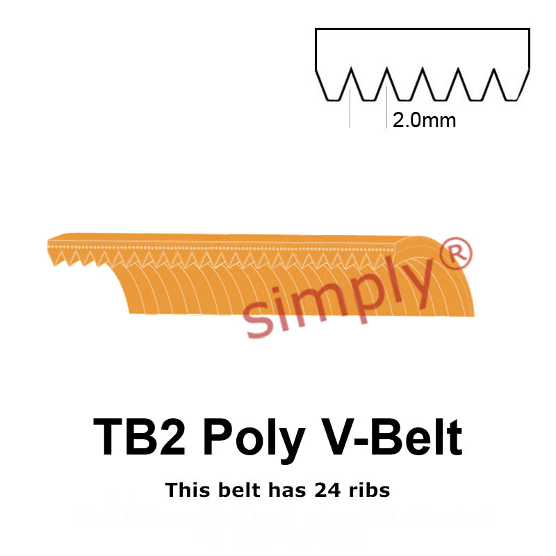 TB2-231 Megadyne Megarib Polyurethane Poly V-Belt 231mm/9.1 inch Length - 24 Ribs - Allow 2-3 Days
