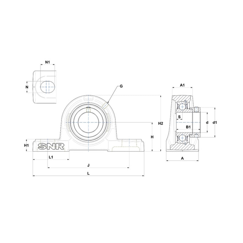 SNR ESP208 Metric Cast Iron Two Bolt Pillow / Plummer Block Housing with 40mm Eccentric Collar Insert - Allow 2-3 Days