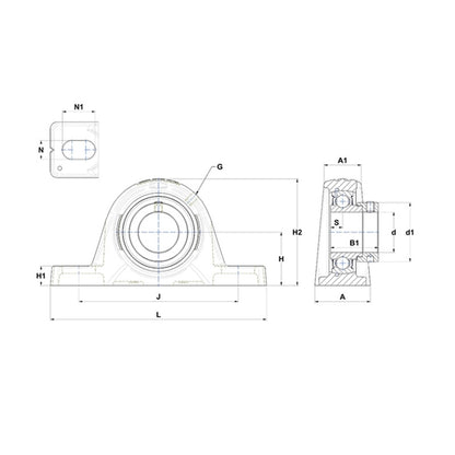 SNR ESPLE208 Metric Cast Iron Two Bolt Pillow / Plummer Block Housing with 40mm Eccentric Collar Insert - Allow 2-3 Days