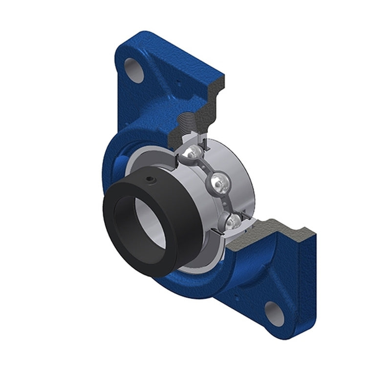 SNR EXFE216 Metric Four Bolt Square Cast Iron Flange Housing with 80mm Bore Eccentric Collar Insert - Allow 2-3 Days