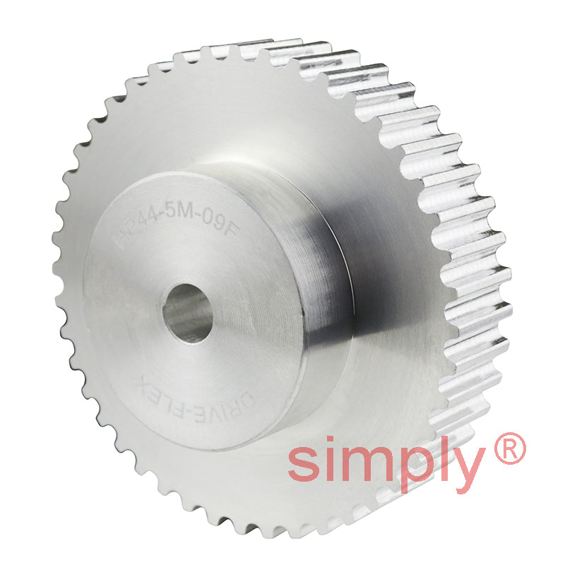 P44-5M-25 - 5mm Pitch 44 Tooth Flangeless HTD Type Aluminium Pilot Bore Timing Pulley for 25mm Wide Belts