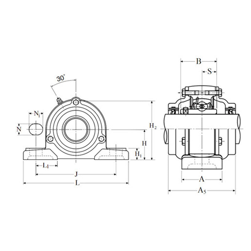 NTN M-C-UCP217-305D1 Imperial Cast Iron Two Bolt Pillow / Plummer Block Housing with 3-5/16 inch Bore Insert with Cast Iron Cover - Open Version - Allow 2-3 Days
