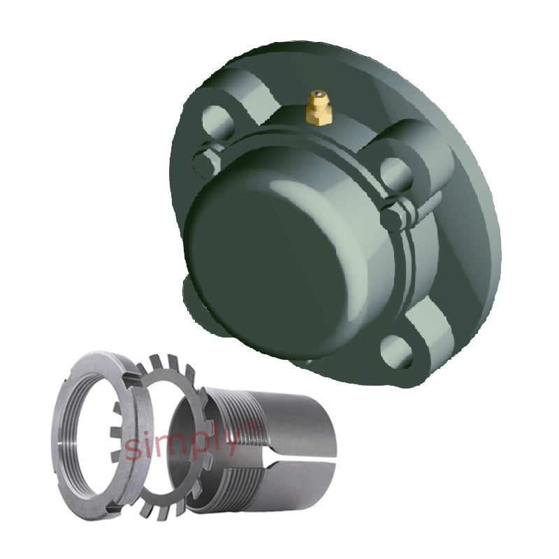NTN C-UKFC213D1/H2313X Metric Four Bolt Cast Iron Round Flanged Housing with Cast Iron Cover - Open Version - Insert and Adaptor Sleeve Fits 60mm Shaft - Allow 2-3 Days