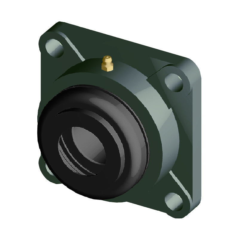 NTN S-UCF205-013D1 Imperial Four Bolt Square Cast Iron Flange Housing with 13/16 inch Bore Insert with Steel Plate Cover - Open Version - Allow 2-3 Days
