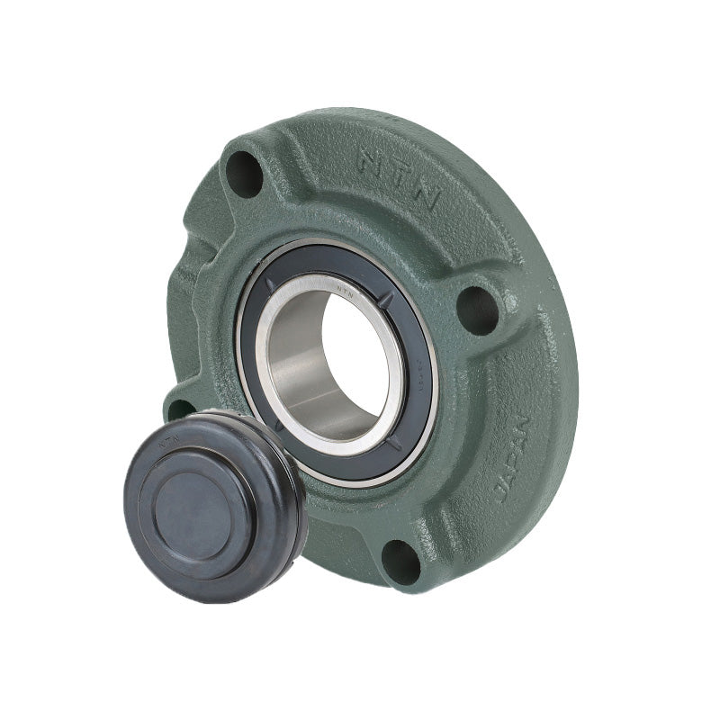 NTN SM-UKFC210ED1/HE2310X Imperial Four Bolt Cast Iron Round Flanged Housing with Steel Plate Cover - Closed Version - Insert and Adaptor Sleeve Fits 1-3/4 inch Shaft - Allow 2-3 Days