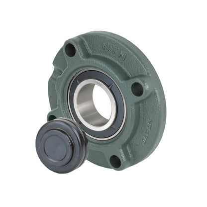 NTN SM-UKFC206ED1/HE2306X Imperial Four Bolt Cast Iron Round Flanged Housing with Steel Plate Cover - Closed Version - Insert and Adaptor Sleeve Fits 1 inch Shaft - Allow 2-3 Days