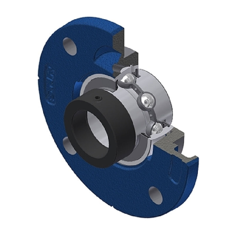 SNR EXFCE211 Metric Four Bolt Cast Iron Round Flanged Housing with 55mm Eccentric Collar Insert - Allow 2-3 Days