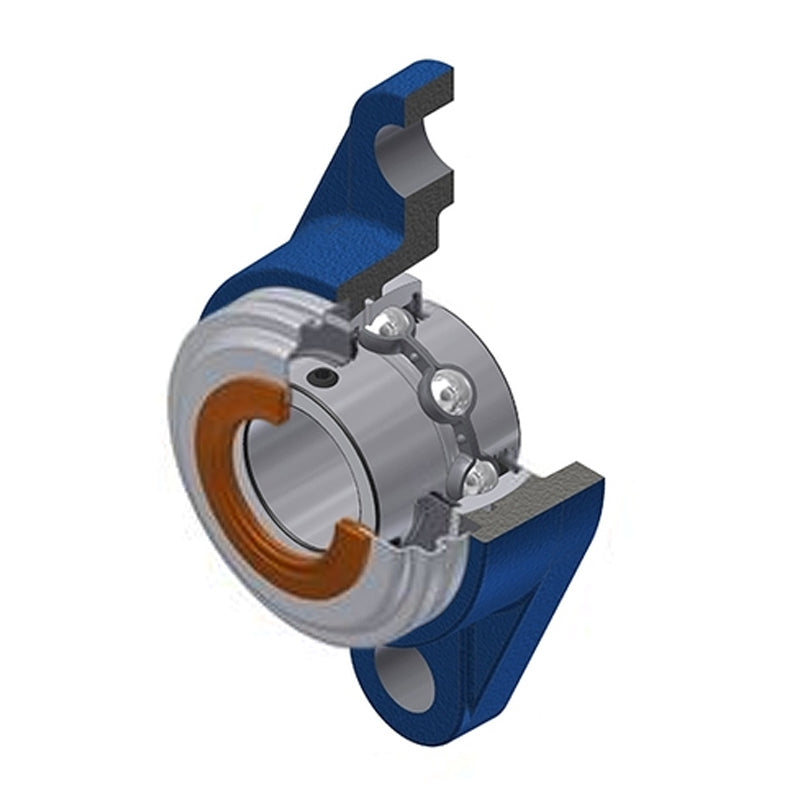 SNR UCFL206CO Metric Two Bolt Oval Cast Iron Flange Housing with 30mm Bore Insert with Narrow Steel Plate Cover - Open Version - Allow 2-3 Days