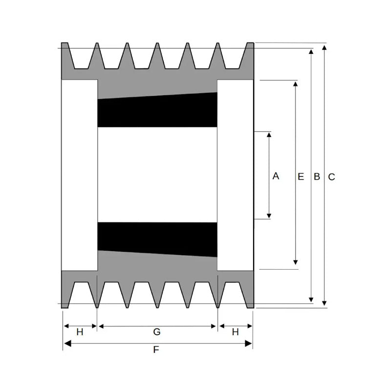 236X6SPA 236mm Pitch Diameter SPA Section Tapered Locking Bush Type Pulley with 6 Grooves (Bush not Incl.)