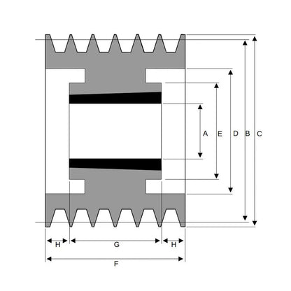 PowerDrive 800X6SPA 800mm Pitch Diameter SPA Section Tapered Locking Bush Type Pulley with 6 Grooves (Bush not Incl.) - Allow 2-3 Days