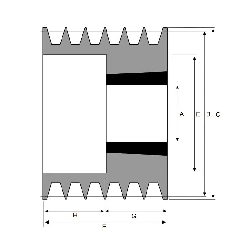 118X6SPA 118mm Pitch Diameter SPA Section Tapered Locking Bush Type Pulley with 6 Grooves (Bush not Incl.)