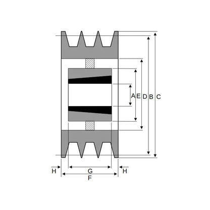 PowerDrive 1000X3SPB 1000mm Pitch Diameter SPB Section Tapered Locking Bush Type Pulley with 3 Grooves (Bush not Incl.) - Allow 2-3 Days