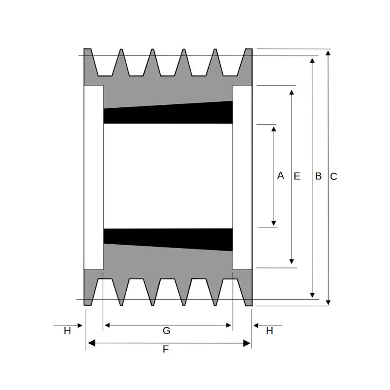 PowerDrive 250X5SPB 250mm Pitch Diameter SPB Section Tapered Locking Bush Type Pulley with 5 Grooves (Bush not Incl.) - Allow 2-3 Days