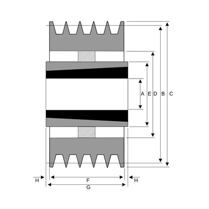 PowerDrive 630X5SPB 630mm Pitch Diameter SPB Section Tapered Locking Bush Type Pulley with 5 Grooves (Bush not Incl.) - Allow 2-3 Days